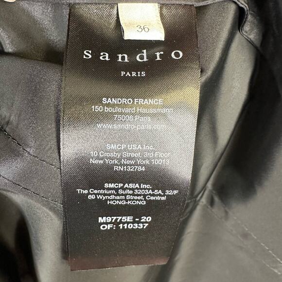 Sandro Paris Size 36 Small World Lovers Black Shell Mario Jacket Black - Picture 12 of 12